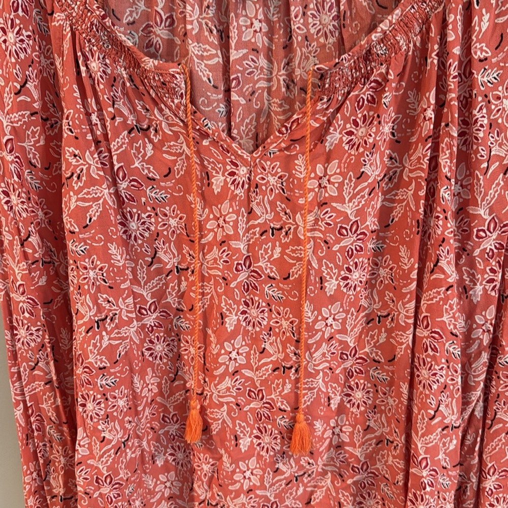 beachlunchlounge | Peach Long Sleeve Tie w/ Tassle Front Blouse - Picture 3 of 13